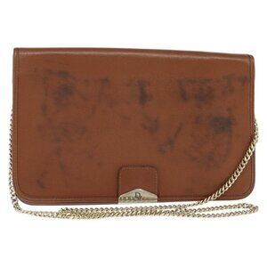 Authentic Christian Dior Chain Shoulder Bag Leather Brown Gold